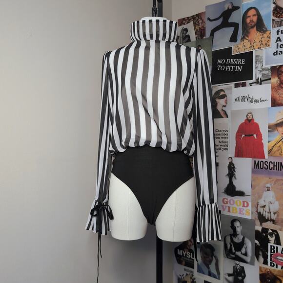 Fashion Nova Tops - Striped Sheer Long Sleeve Bodysuit Gothic